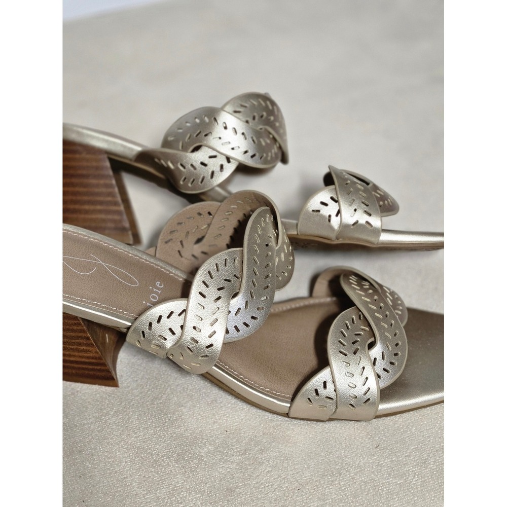 Joie Society Metallic Gold Braided Perforated Block Heel Sandals PSSOC70P‎ 6.5